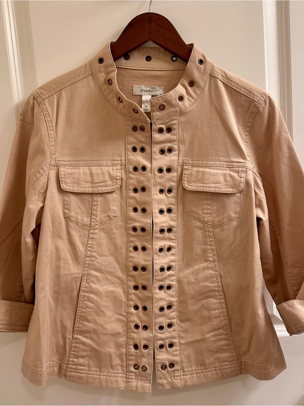 dressbarn Light Tan Utility Jacket with Eyelet Front
